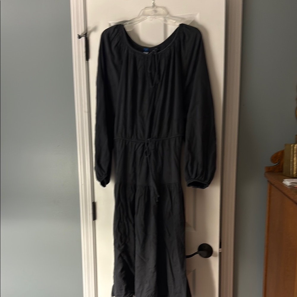 Old Navy Waist Defined Charcoal Gray Embroidered Tassel Midi Dress Sz 3XL